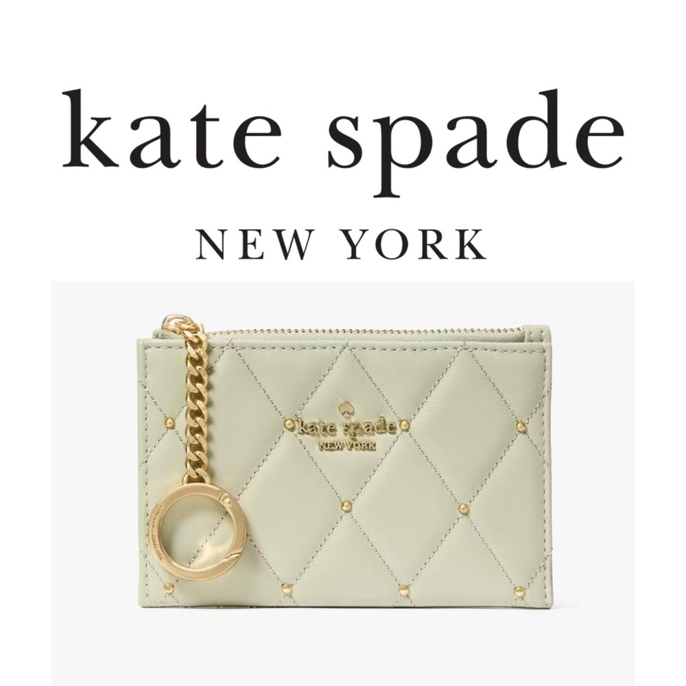 Sage Carey Quilted Studded Small Card Holder, Kate Spade ♠️
